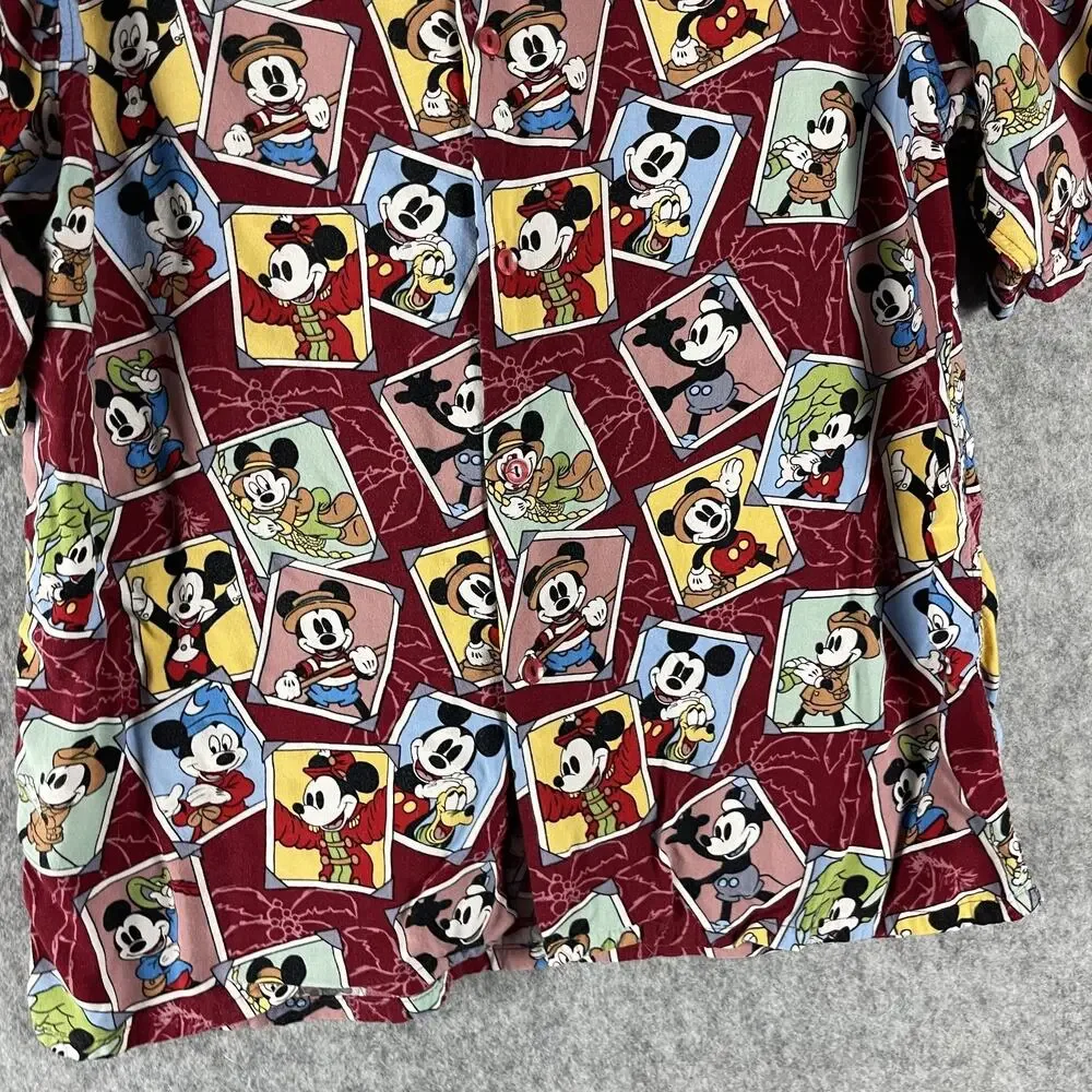 Vintage Disney Mickey Hawaiian‎ Shirt Mens Medium Button Up Rayon Tropical